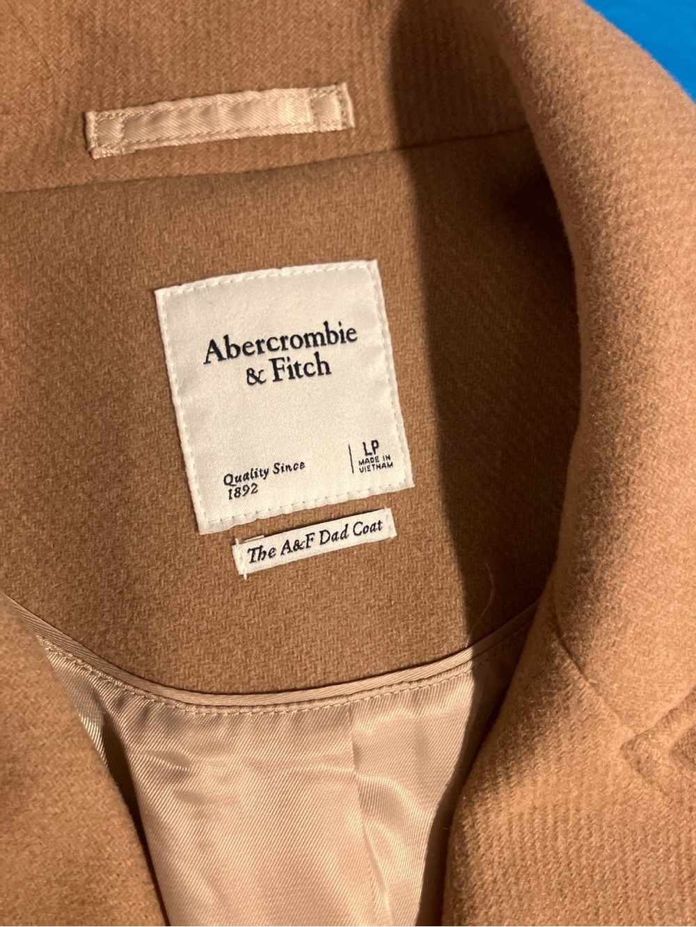 Abercrombie & Fitch Wool Blend Tailored Camel Dad Coat Large Petite LP - Picture 5 of 7